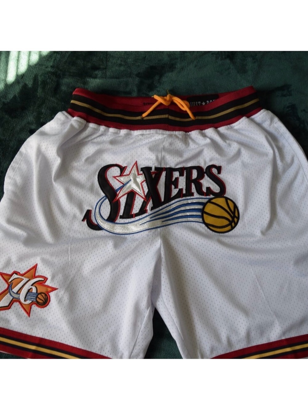 Philadelphia 76ers retro just don NBA athletic basketball shorts white sixers